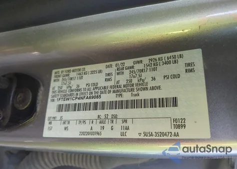 2022 Ford F-150 Xl z USA, uszkodzony, nr VIN 1FTEW1CP4NFA69085